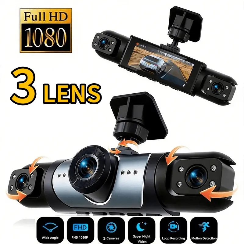 Panoramic Dash Cam 360 - 360 ° Kamera Dasbor Tiga Saluran